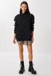 Kapüşonlu Oversize Şardonlu Örme Sweatshirt SİYAH LEN0042