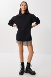 Kapüşonlu Oversize Şardonlu Örme Sweatshirt SİYAH LEN0042