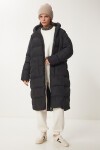 Kapüşonlu Oversize Uzun Şişme Kaban SİYAH LNT0001