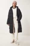 Kapüşonlu Oversize Uzun Şişme Kaban SİYAH LNT0001