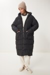 Kapüşonlu Oversize Uzun Şişme Kaban SİYAH LNT0001