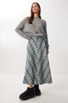 Kareli Midi Kloş Etek GRİ YEŞİL LNS0092