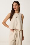 Keten Balon Bluz Pantolon Takım KREM LUS0092