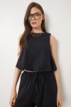 Keten Balon Bluz Pantolon Takım SİYAH LUS0092