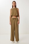 Keten Culotte Pantolon Bluz Takım HAKİ LRV0116
