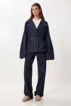 Kuşaklı Denim Ceket Pantolon Takım T0280 KOYU MAVİ LRI0021
