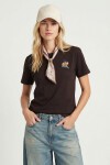 Nakış İşlemeli Fularlı Örme T-shirt KAHVERENGİ LMC0085