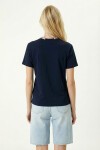 Nakış İşlemeli Fularlı Örme T-shirt LACİVERT LMC0085