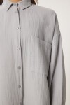 Oversize Basic Müslin Gömlek GRİ LMX0002