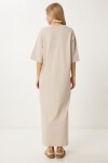Oversize Basic Yazlık Esnek Örme Elbise BEJ LUB0113