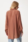 Oversize Uzun Keten Ayrobin Gömlek KAHVERENGİ LTO0015