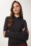 Parmak ve Sırt Cut Out Detaylı Kapüşonlu Örme Sweatshirt SİYAH LVX0004