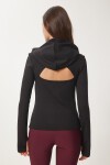 Parmak ve Sırt Cut Out Detaylı Kapüşonlu Örme Sweatshirt SİYAH LVX0004