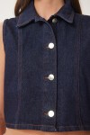 Polo Yaka Crop Denim Yelek KOYU MAVİ LUS0107