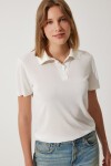 Polo Yaka Hafif Transparan Yazlık Triko Bluz EKRU LYY0065