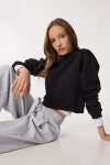 Şardonlu Crop Sweatshirt SİYAH LUB0043