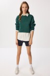 Şardonlu Crop Sweatshirt ZÜMRÜT YEŞİLİ LUB0043