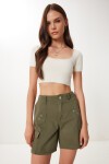 Soluk Efektli Cepli Denim Şort HAKİ LUT0018