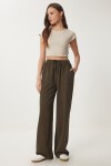 Soluk Efektli Geniş Paça Denim Palazzo Pantolon KOYU HAKİ LMX0071