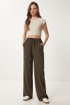 Soluk Efektli Geniş Paça Denim Palazzo Pantolon KOYU HAKİ LMX0071