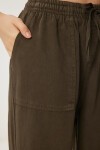 Soluk Efektli Geniş Paça Denim Palazzo Pantolon KOYU HAKİ LMX0071