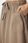 Soluk Efektli Kloş Denim Etek VİZON LMX0074