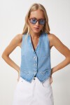 V Yaka Crop Denim Yelek AÇIK MAVİ LYL0002