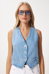 V Yaka Crop Denim Yelek AÇIK MAVİ LYL0002