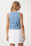 V Yaka Crop Denim Yelek AÇIK MAVİ LYL0002