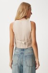 V Yaka Crop Denim Yelek BEJ LYL0002