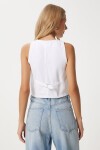 V Yaka Crop Denim Yelek BEYAZ LYL0002