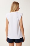 Vatkalı Pamuklu Örme T-shirt BEYAZ LUB0109