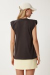 Vatkalı Pamuklu Örme T-shirt KAHVERENGİ LUB0109