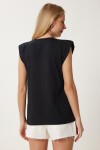 Vatkalı Pamuklu Örme T-shirt SİYAH LUB0109