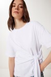 Yandan Bağlama Detaylı Pamuklu T-shirt BEYAZ LUB0110