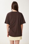 Yandan Bağlama Detaylı Pamuklu T-shirt KAHVERENGİ LUB0110