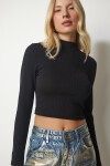 2li Dik Yaka Fitilli Kaşkorse Crop Bluz SİYAH BİSKÜVİ LUB0020