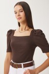 2li Paket Kare Yaka Fitilli Crop Bluz KAHVERENGİ BİSKÜVİ LGT0028