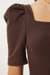 2li Paket Kare Yaka Fitilli Crop Bluz KAHVERENGİ BİSKÜVİ LGT0028