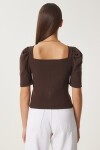 2li Paket Kare Yaka Fitilli Crop Bluz KAHVERENGİ BİSKÜVİ LGT0028