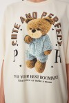 Ayıcık Baskılı Pamuklu Örme T-shirt KREM LUS0125