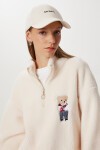 Ayıcık İşlemeli Fermuarlı Peluş Sweatshirt KEMİK LZH0014
