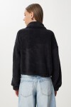 Ayıcık İşlemeli Fermuarlı Peluş Sweatshirt SİYAH LZH0014