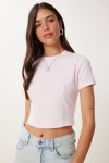 Basic Crop Esnek Örme T-shirt ŞEKER PEMBE LUS0160