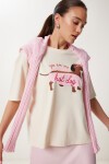 Baskılı Pamuklu Örme T-shirt KREM LUS0142