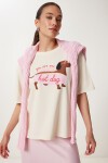 Baskılı Pamuklu Örme T-shirt KREM LUS0142