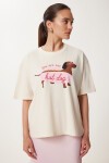 Baskılı Pamuklu Örme T-shirt KREM LUS0142