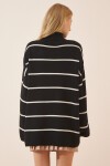Çizgili Oversize Uzun Triko Kazak SİYAH LYY0088