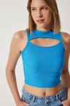 Cut Out Detaylı Fitilli Crop Örme Bluz MAVİ LKH0004