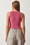 Cut Out Detaylı Fitilli Crop Örme Bluz PEMBE LKH0004